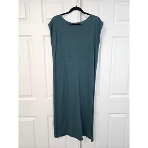 Peruvian Connection Teal Knit Maxi Tunic Side Slit Scoop Neck Medium